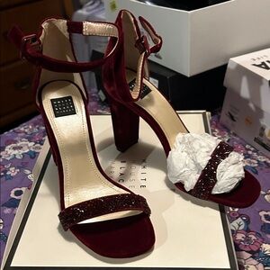 White House Black Market Deep Red Velvet Heels